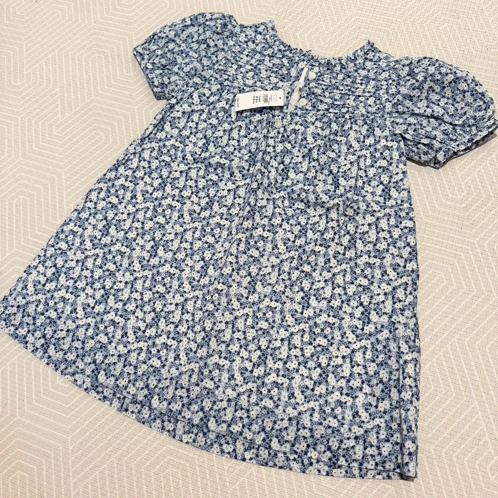 Baby GAP Toddler Girl‎ Dress 3T Blue Floral Cotton Puff Sleeve NWT Spring Summer
